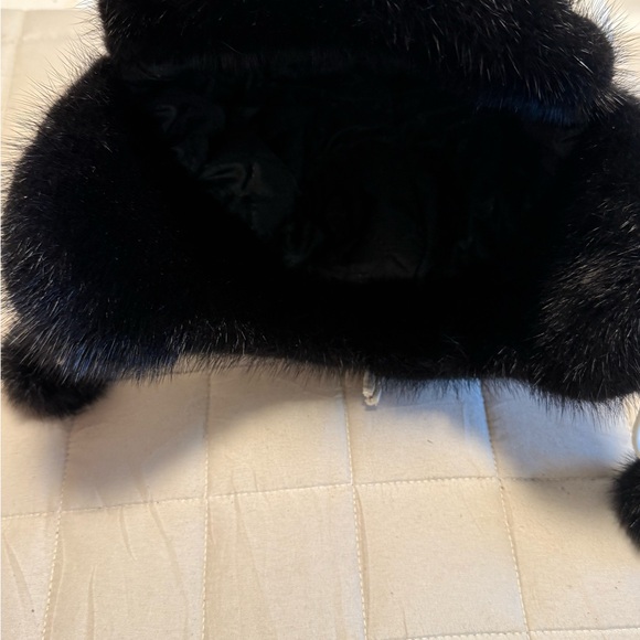 Black Mink Fur Hat&  White lambskin genuine leather main image 6